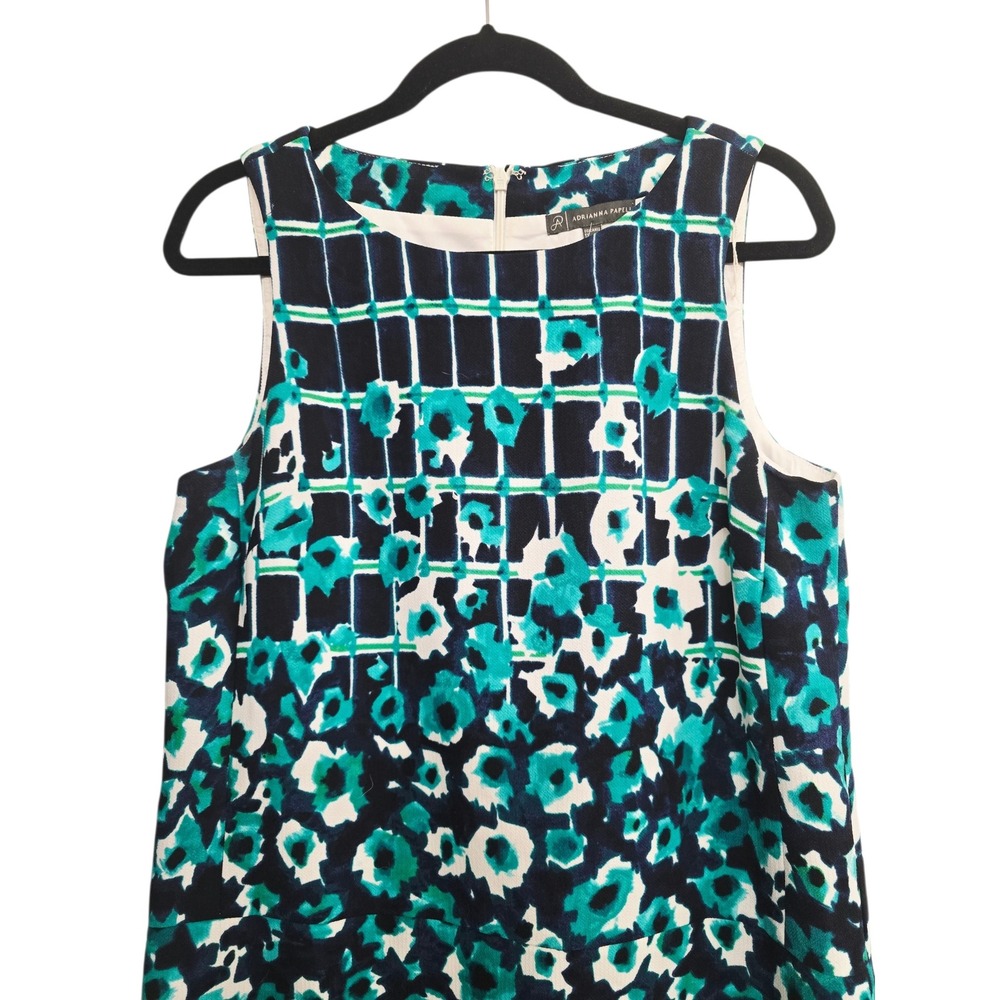 Adrianna‎ Papell Blue Teal Floral Shift Dress 10 Career Wedding Guest Preppy - Picture 5 of 9
